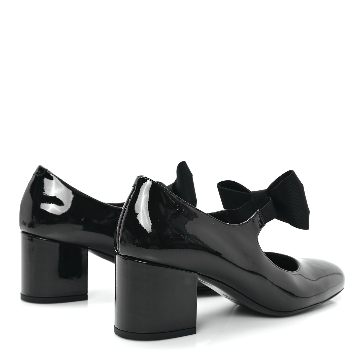 Patent Calfskin Grosgrain CC Mary Jane Pumps 39 Black