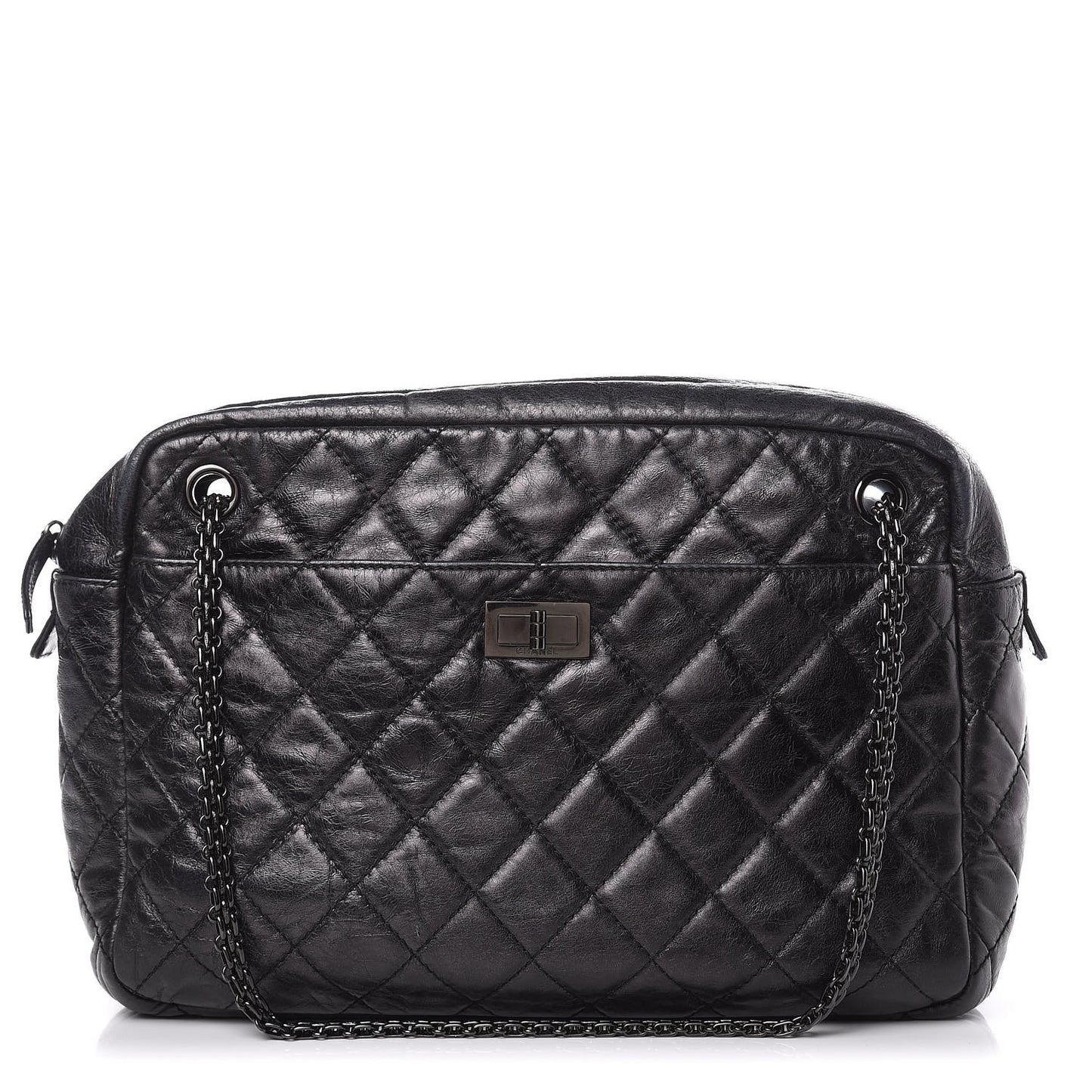 Metallic Aged Calfskin Quilted Large Reissue Camera Case Black