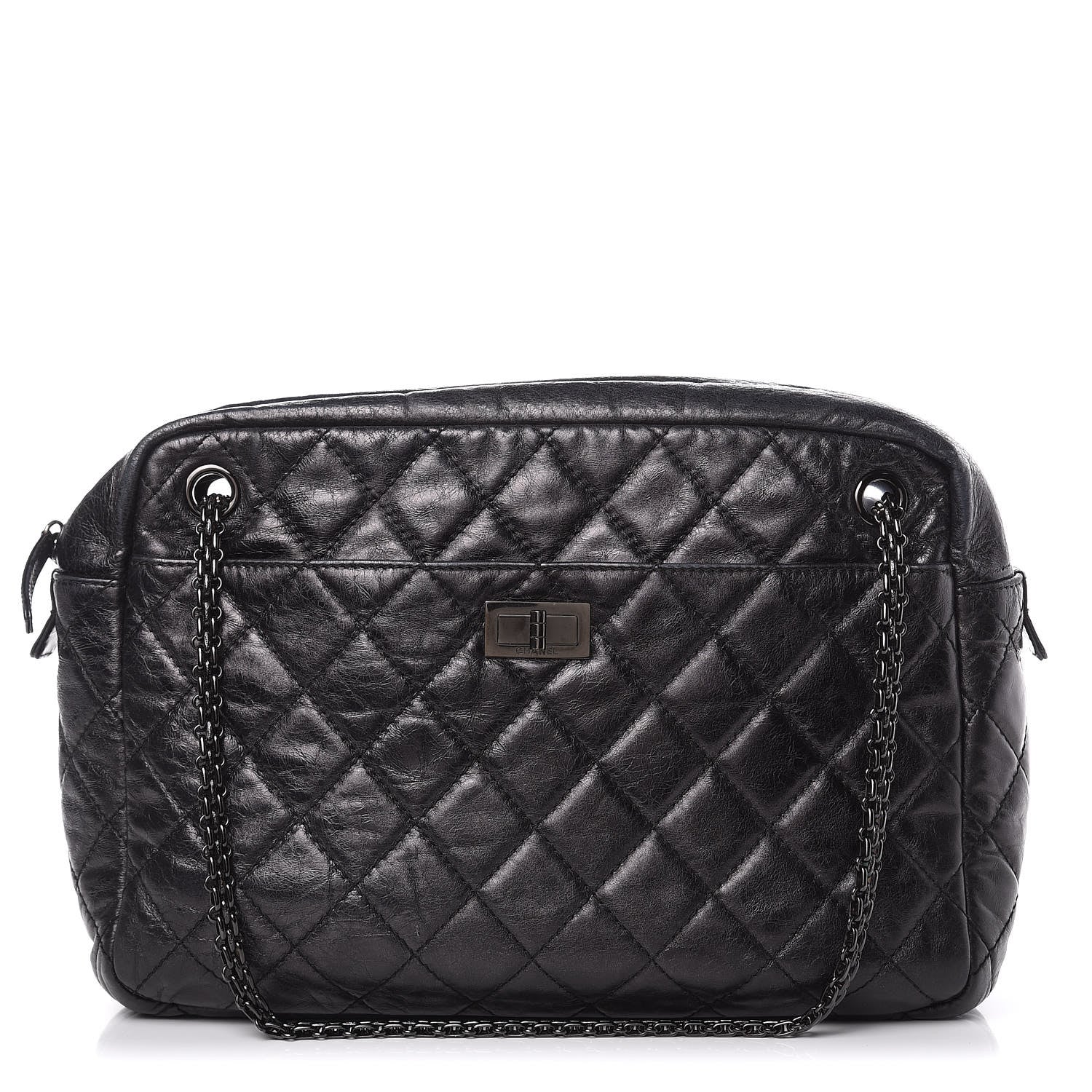 Chanel Metallic Aged Calfskin Quilted Large Reissue Camera Case Black 1 of 14