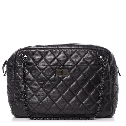 Chanel Metallic Aged Calfskin Quilted Large Reissue Camera Case Black 1 of 14