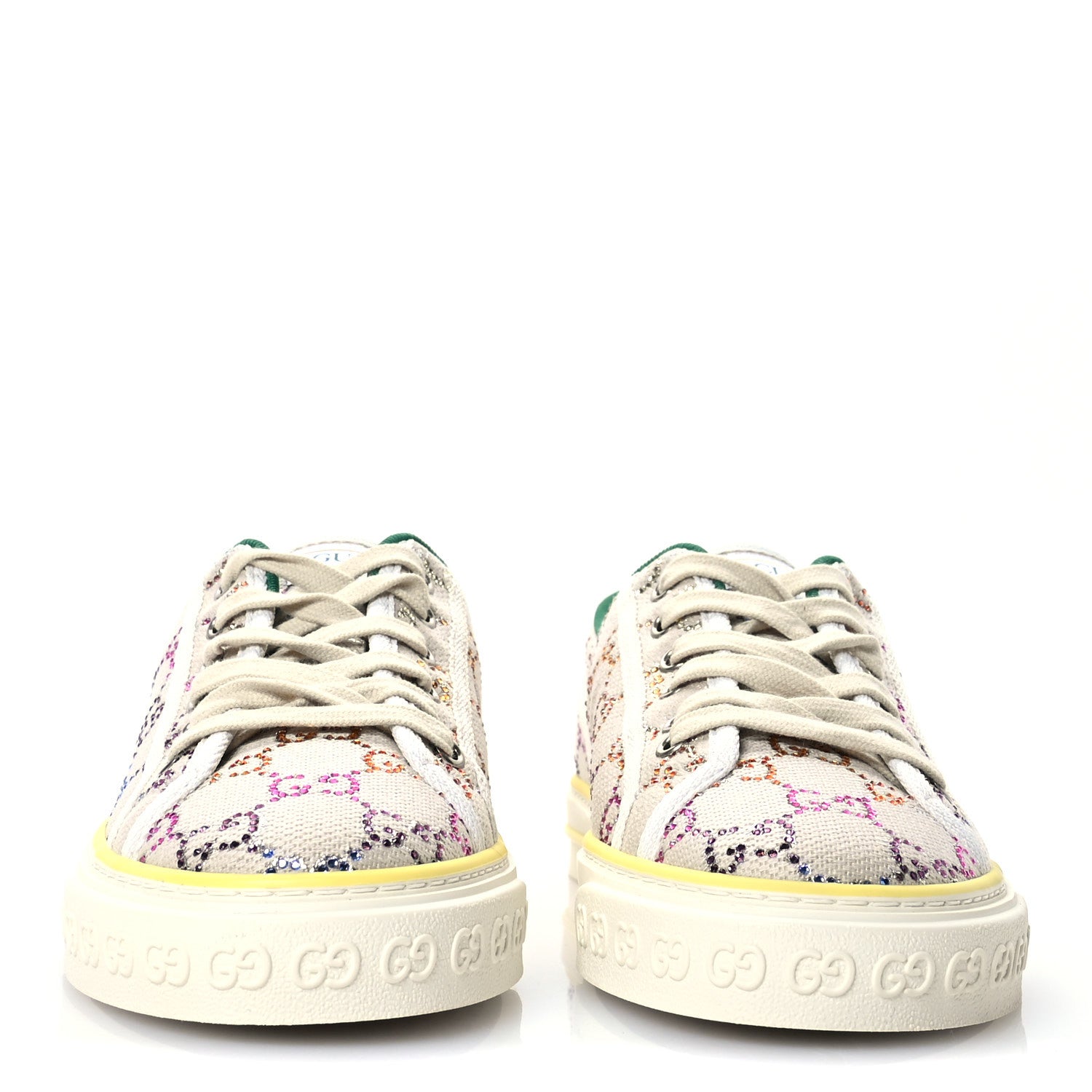 Gucci Canvas Lame Crystal GG Monogram Womens 1977 Tennis Sneakers 41 Gardenia Silver Mystic White 3 of 9