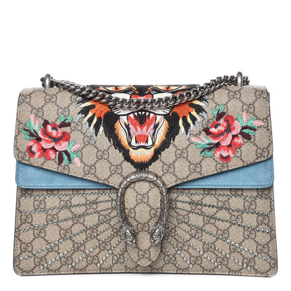 Gucci GG Supreme Monogram Angry Cat Embroidered Medium Dionysus Shoulder Bag Beige Ultramarine 1 of 11