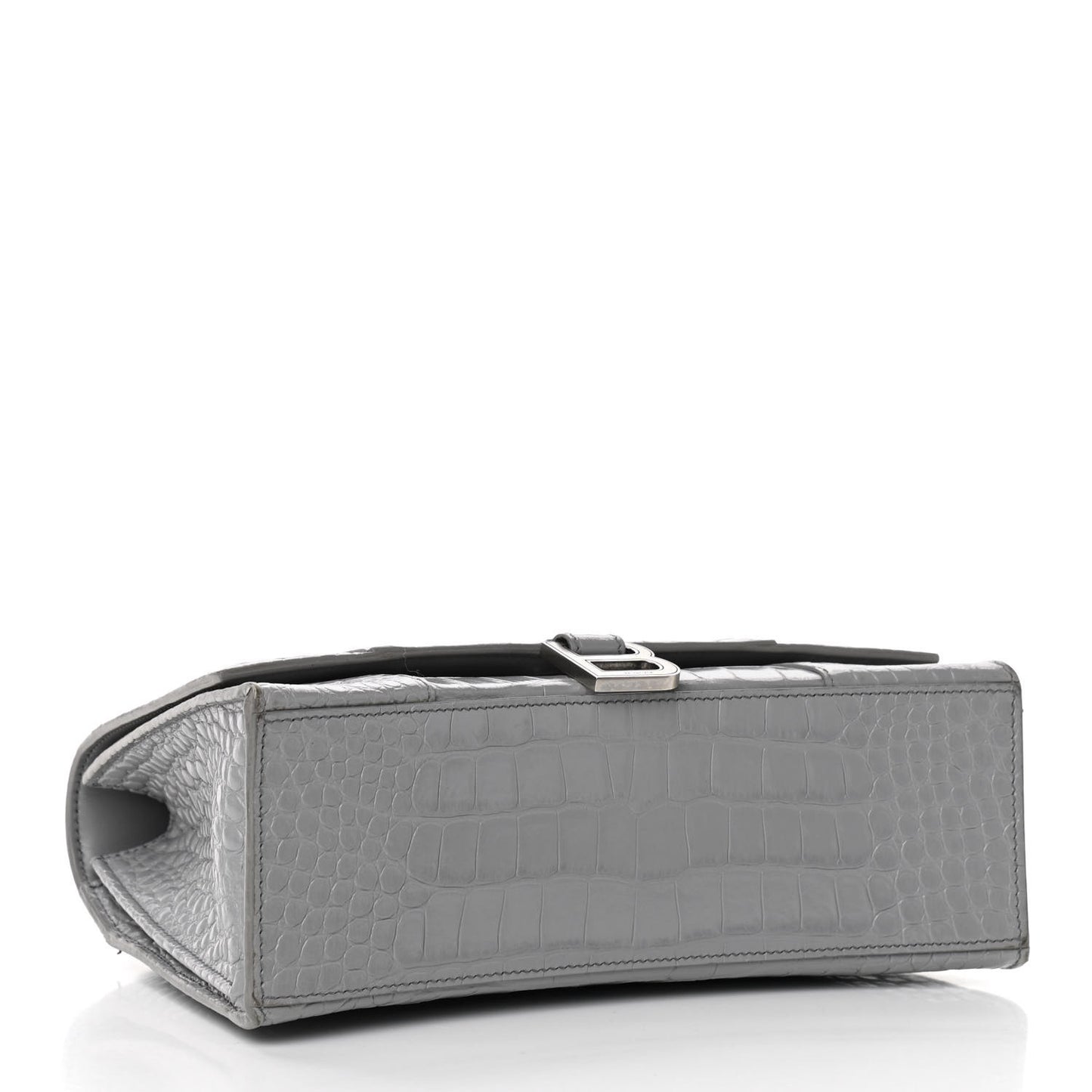 Shiny Calfskin Crocodile Embossed Medium Hourglass Top Handle Bag Balenciaga Grey