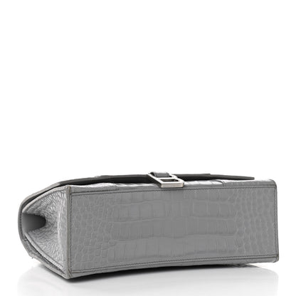 Balenciaga Shiny Calfskin Crocodile Embossed Medium Hourglass Top Handle Bag Balenciaga Grey 4 of 17