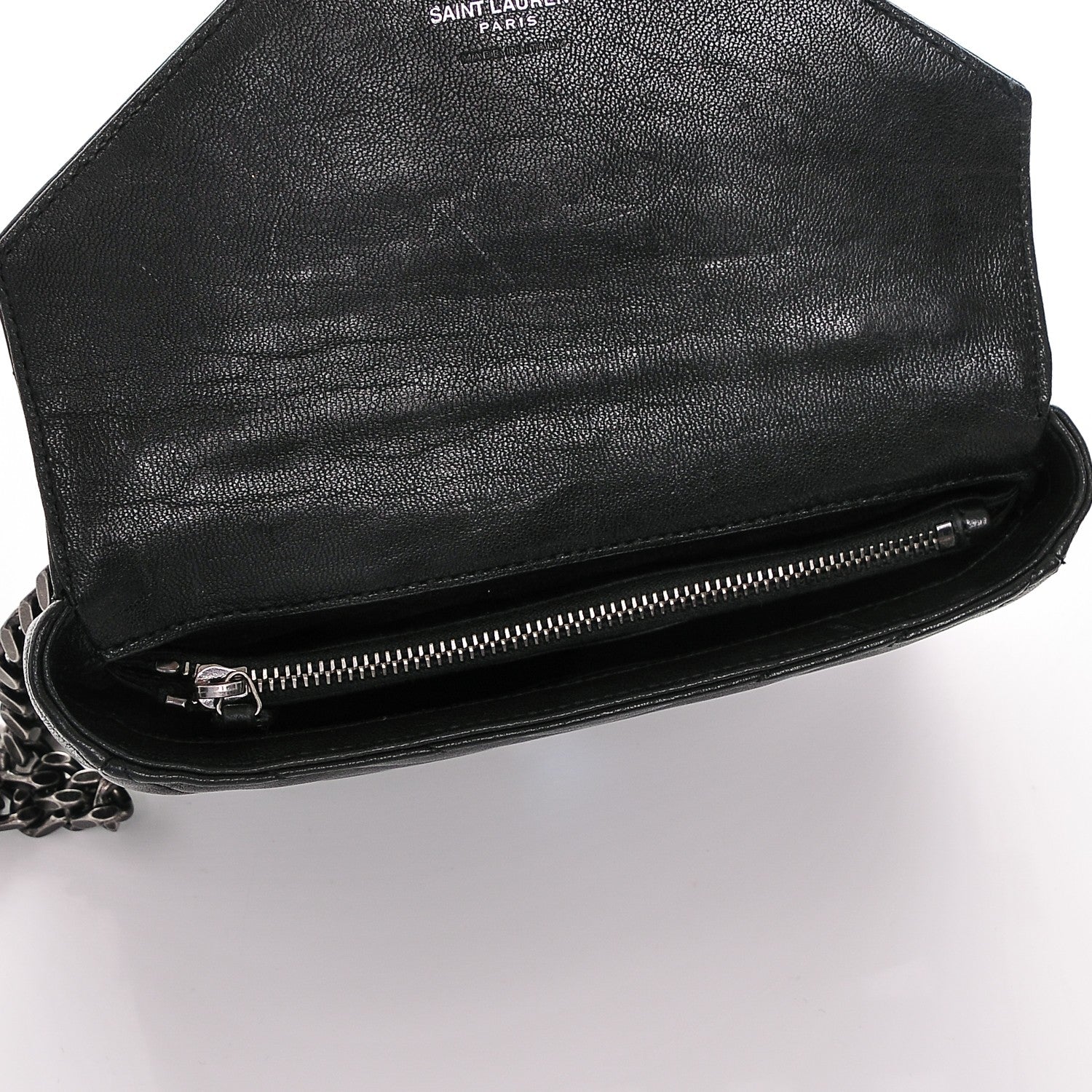 Saint Laurent Sheepskin Matelasse Chevron Monogram College Chain Wallet Black 5 of 6