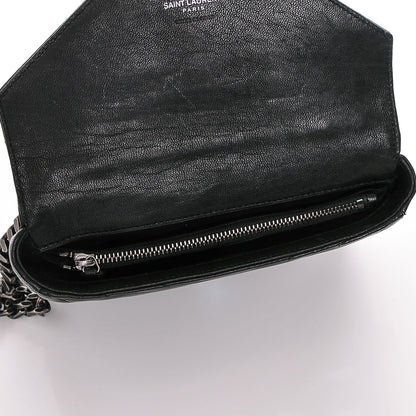 Saint Laurent Sheepskin Matelasse Chevron Monogram College Chain Wallet Black 5 of 6