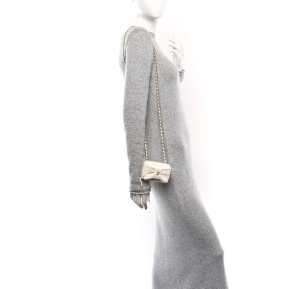 Chanel Tweed Quilted Bow Flap Card Holder On Chain White 2 of 11