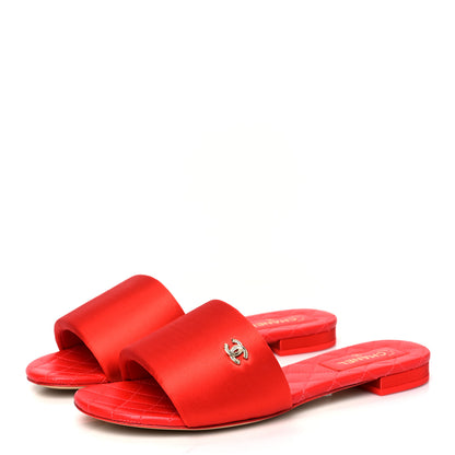 Chanel Satin Mule Sandals 39.5 Red 3 of 9