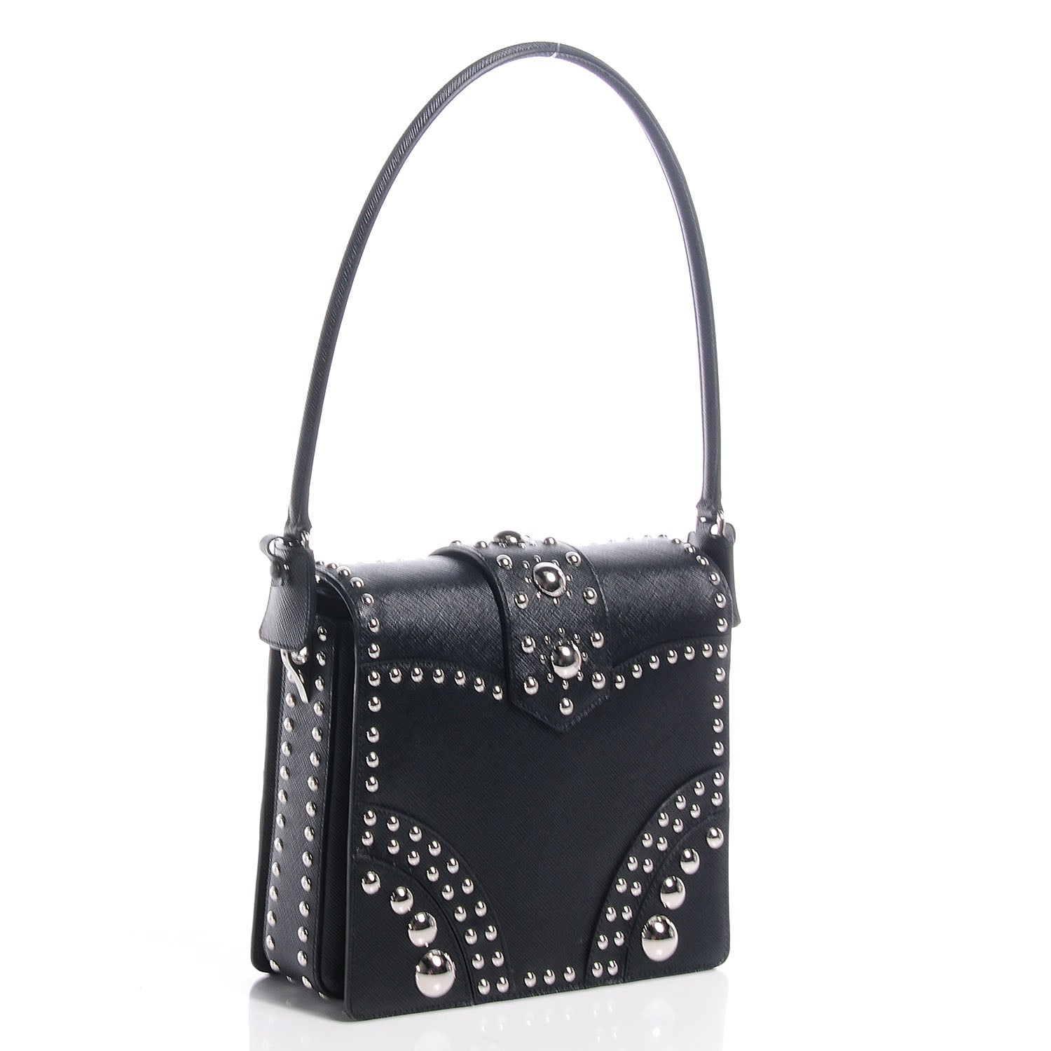 Prada Saffiano Sound Studded Hobo Black 4 of 10