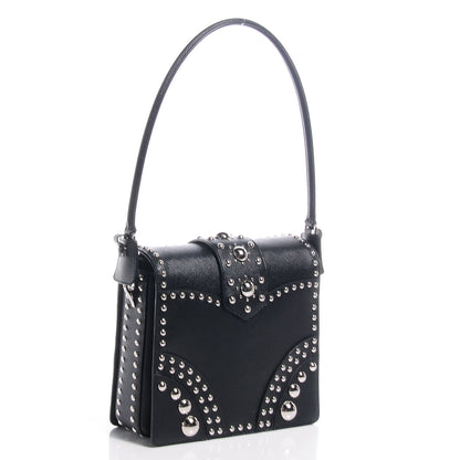 Prada Saffiano Sound Studded Hobo Black 4 of 10