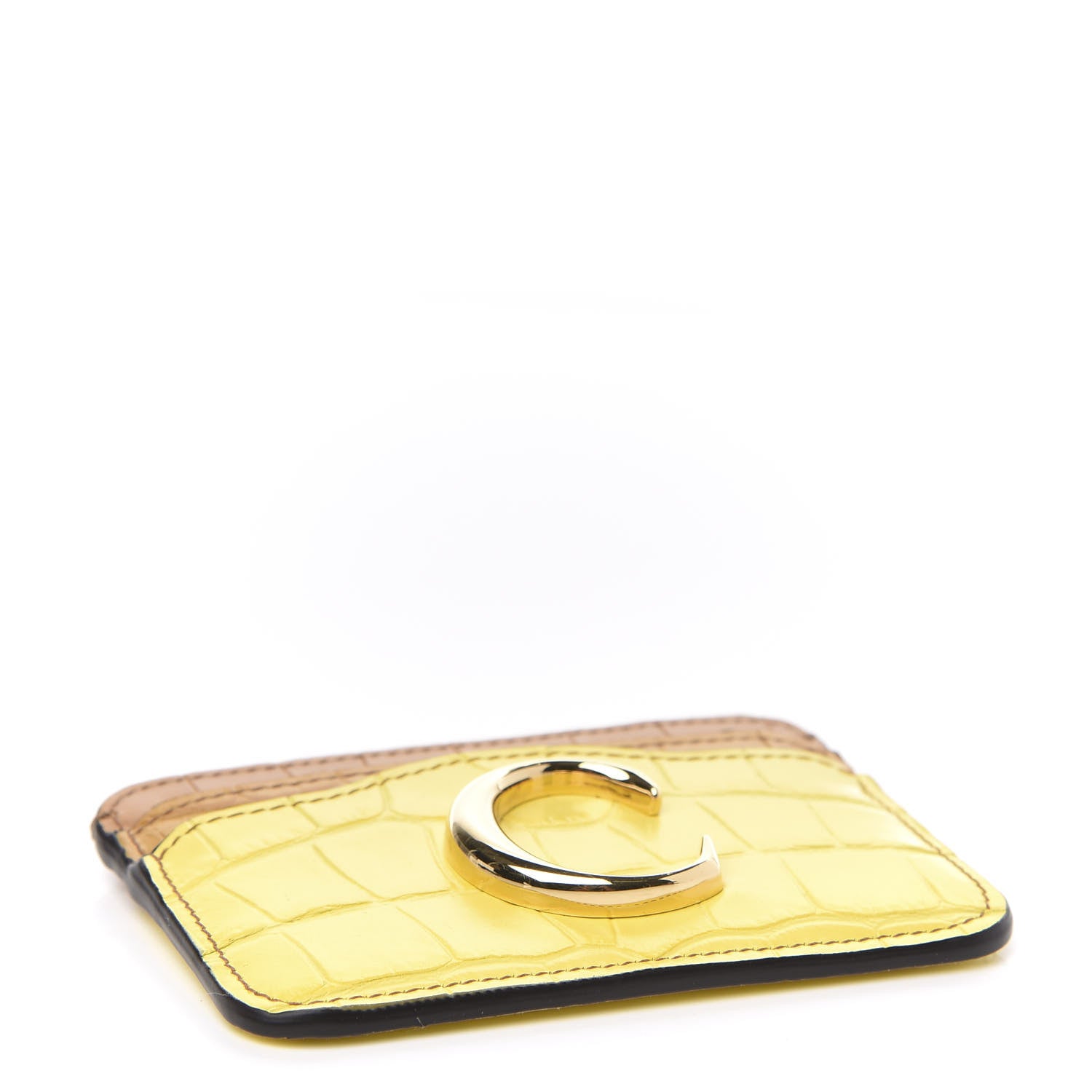 Chloe Crocodile Embossed Calfskin C Card Holder Joyful Yellow Tricolor 4 of 8