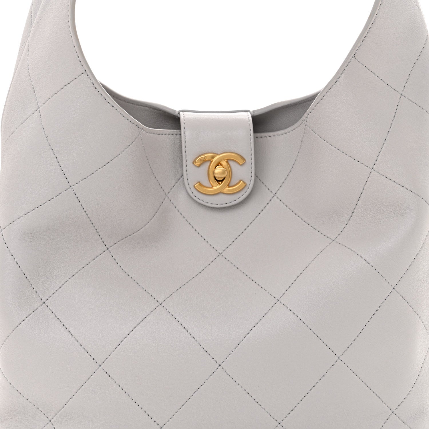 Chanel Shiny Lambskin Lambskin Quilted Medium Hobo Grey 9 of 12