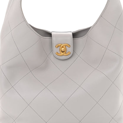 Chanel Shiny Lambskin Lambskin Quilted Medium Hobo Grey 9 of 12