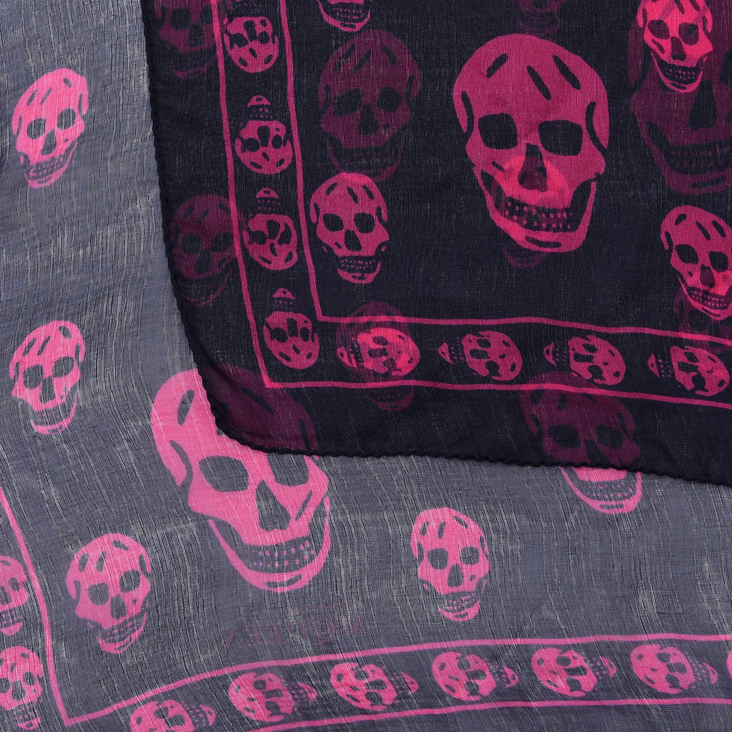 Alexander McQueen Silk Skull Scarf Black Pink 3 of 4