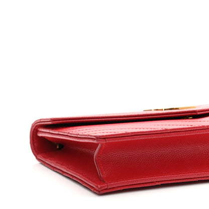 Saint Laurent Grain De Poudre Matelasse Chevron Monogram Envelope Chain Wallet New Red 9 of 11