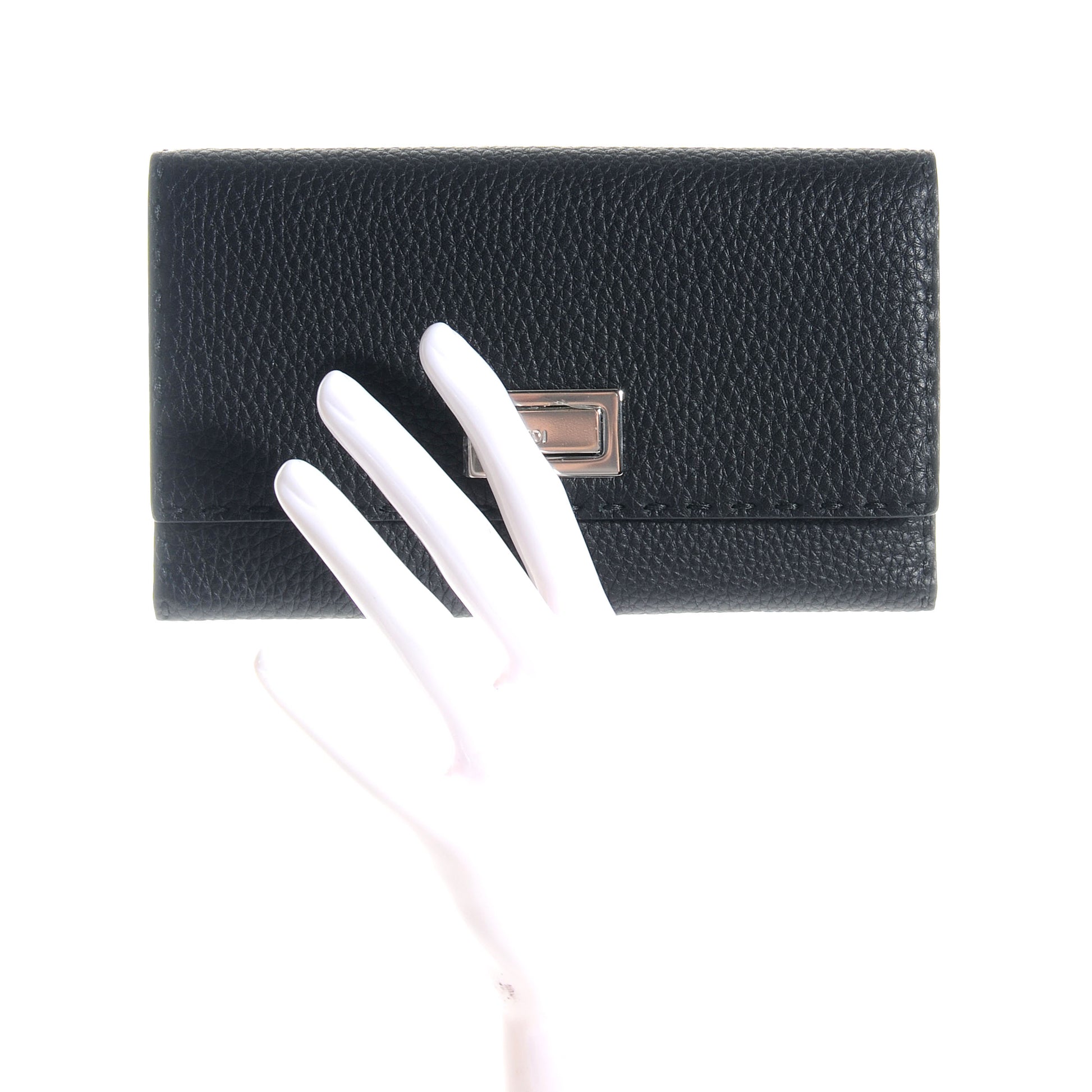 Fendi Cuoio Romano Selleria Peekaboo Continental Wallet Black 2 of 11