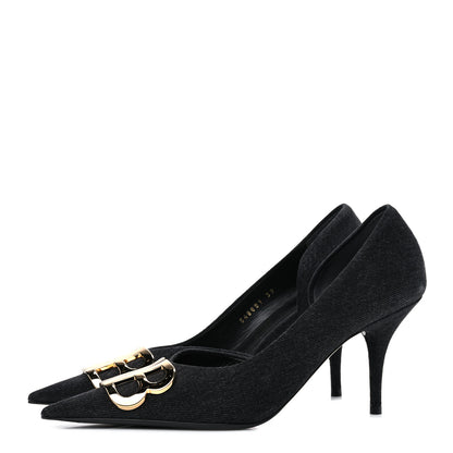 Balenciaga Denim BB D'Orsay Pointed Toe Knife 80mm Pump 39 Black 3 of 14