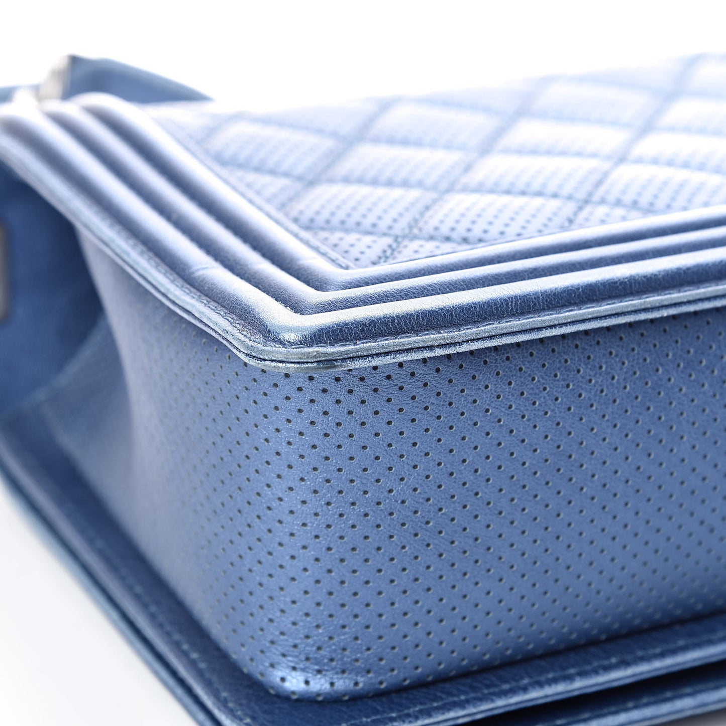 Metallic Lambskin Perforated New Medium Boy Flap Blue