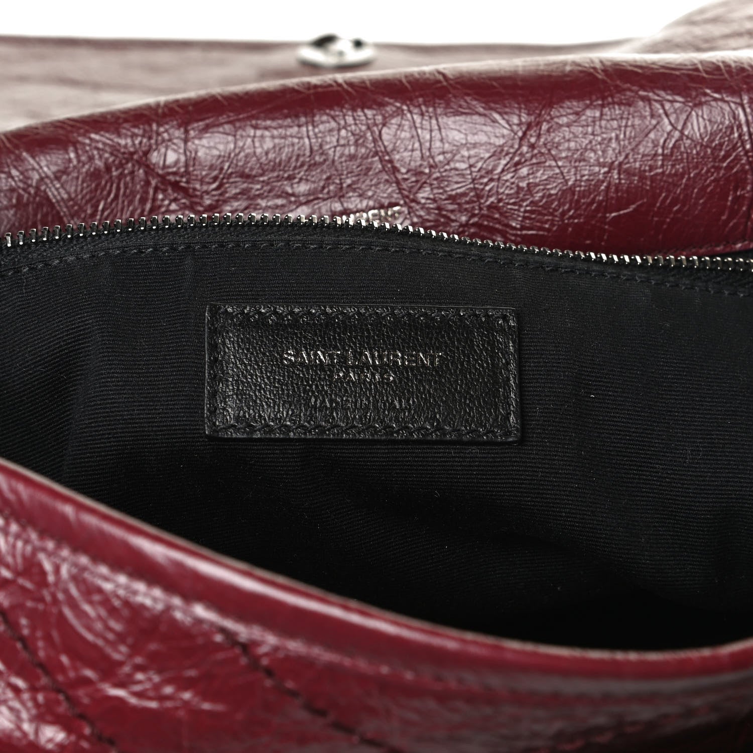 Saint Laurent Crinkled Calfskin Matelasse Monogram Large Niki Chain Satchel Rouge Legion 11 of 21