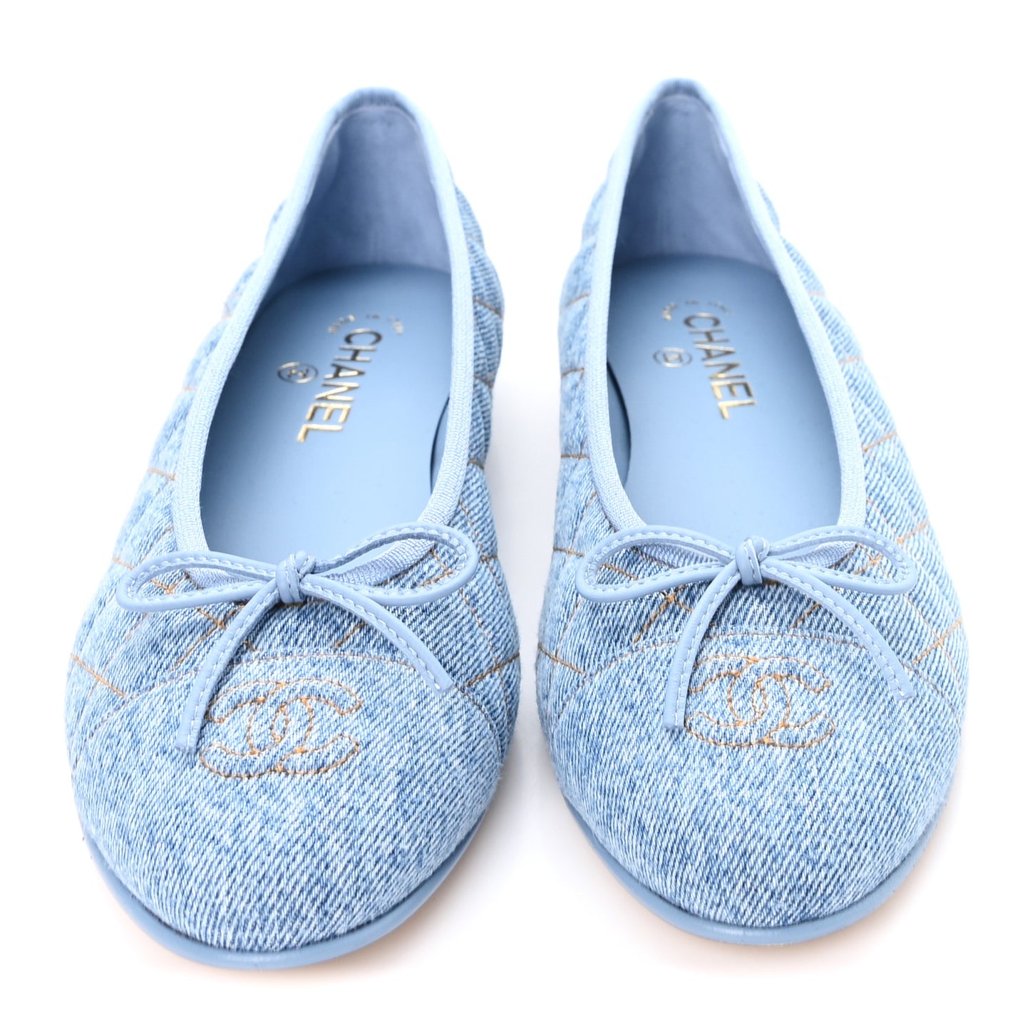 Denim Quilted Cap Toe CC Ballerina Flats 40 Light Blue
