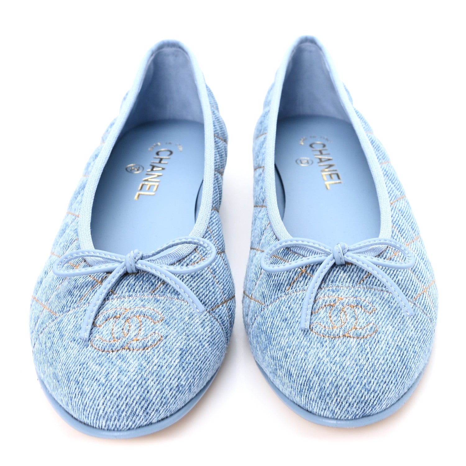 Chanel Denim Quilted Cap Toe CC Ballerina Flats 40 Light Blue 3 of 10