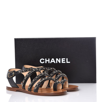 Chanel Calfskin Fantasy Chain Flat Sandals 40 Black 8 of 8