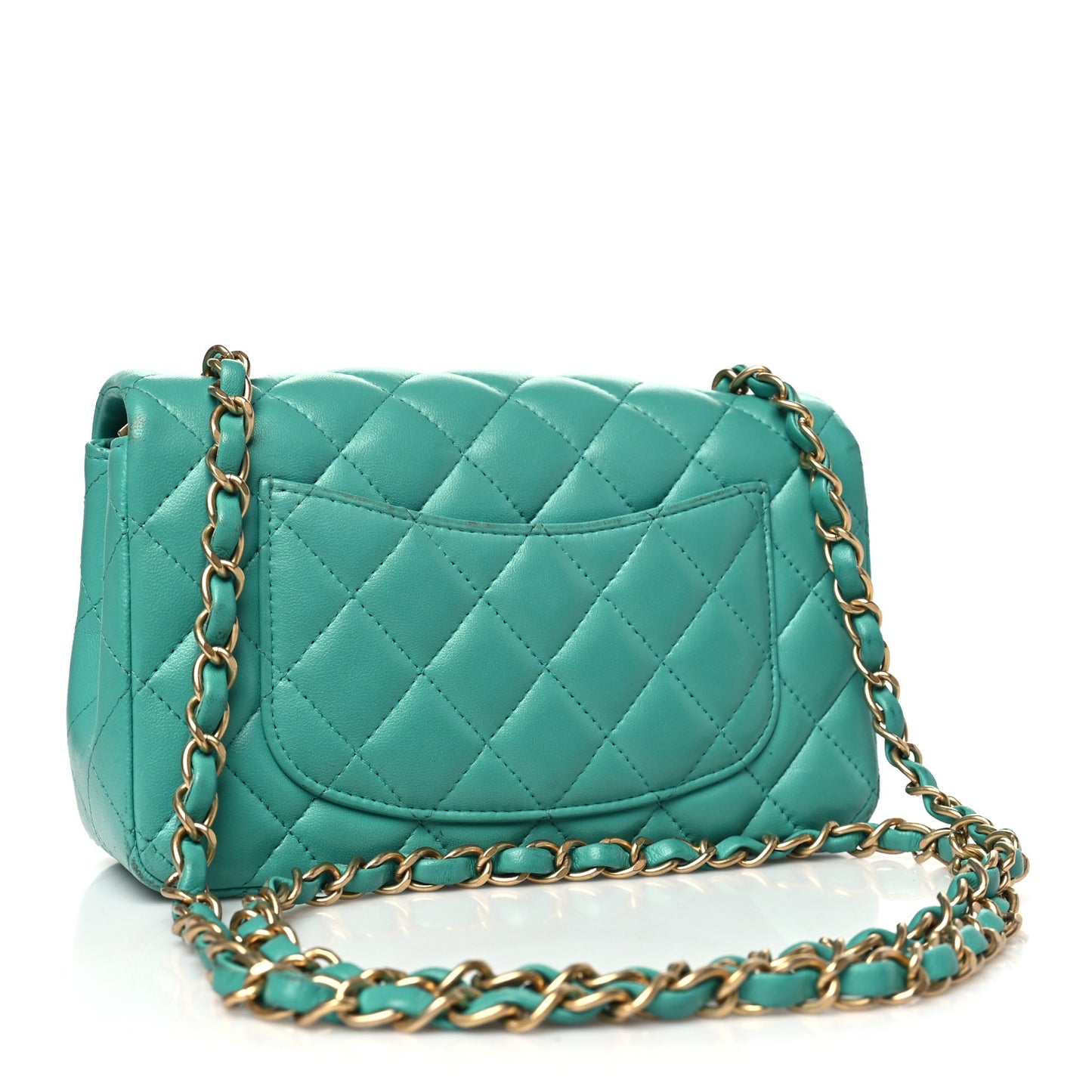 Lambskin Quilted Mini Rectangular Flap Turquoise