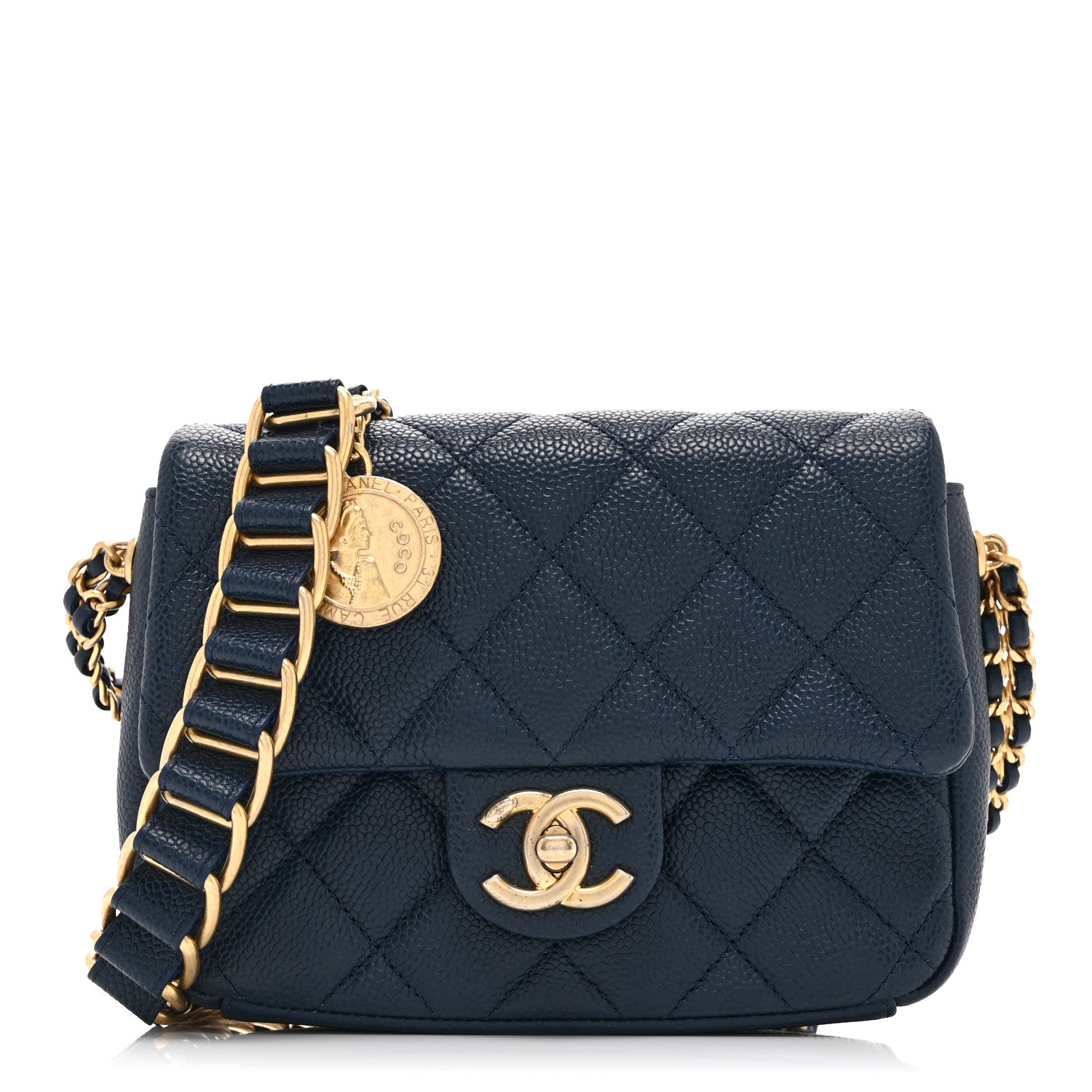 Chanel Caviar Quilted Small Twist Your Buttons Flap Blue 1 of 10