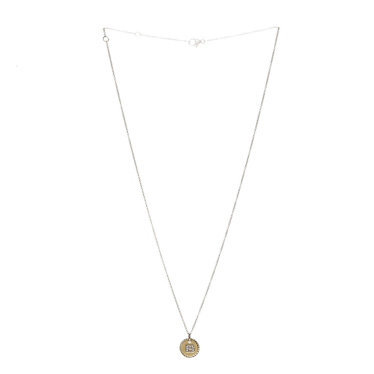 David Yurman 18K Yellow Gold Diamond Initial B Charm Necklace 3 of 8