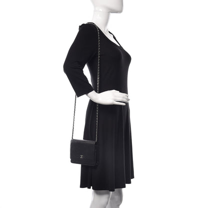 Chanel Lambskin Camellia Embossed Wallet on Chain WOC Black 2 of 10