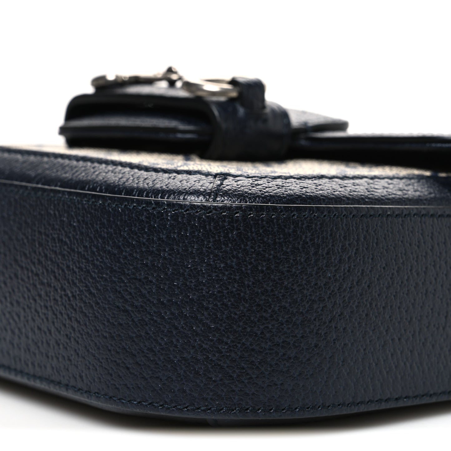 GG Supreme Monogram Textured Dollar Calfskin Web Mini Horsebit 1955 Shoulder Bag Beige Blue