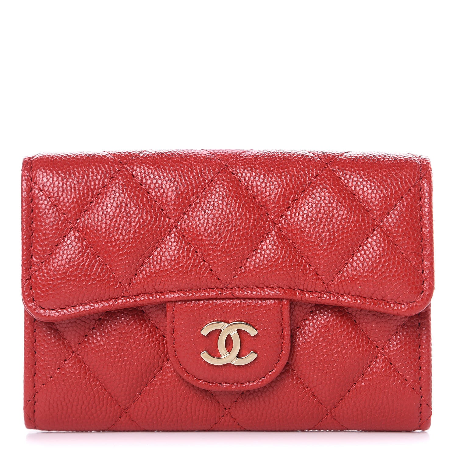 Chanel Caviar Quilted Flap Card Holder Wallet Red 1 of 8