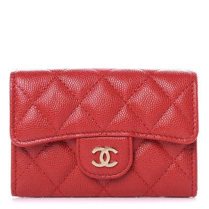 Chanel Caviar Quilted Flap Card Holder Wallet Red 1 of 8