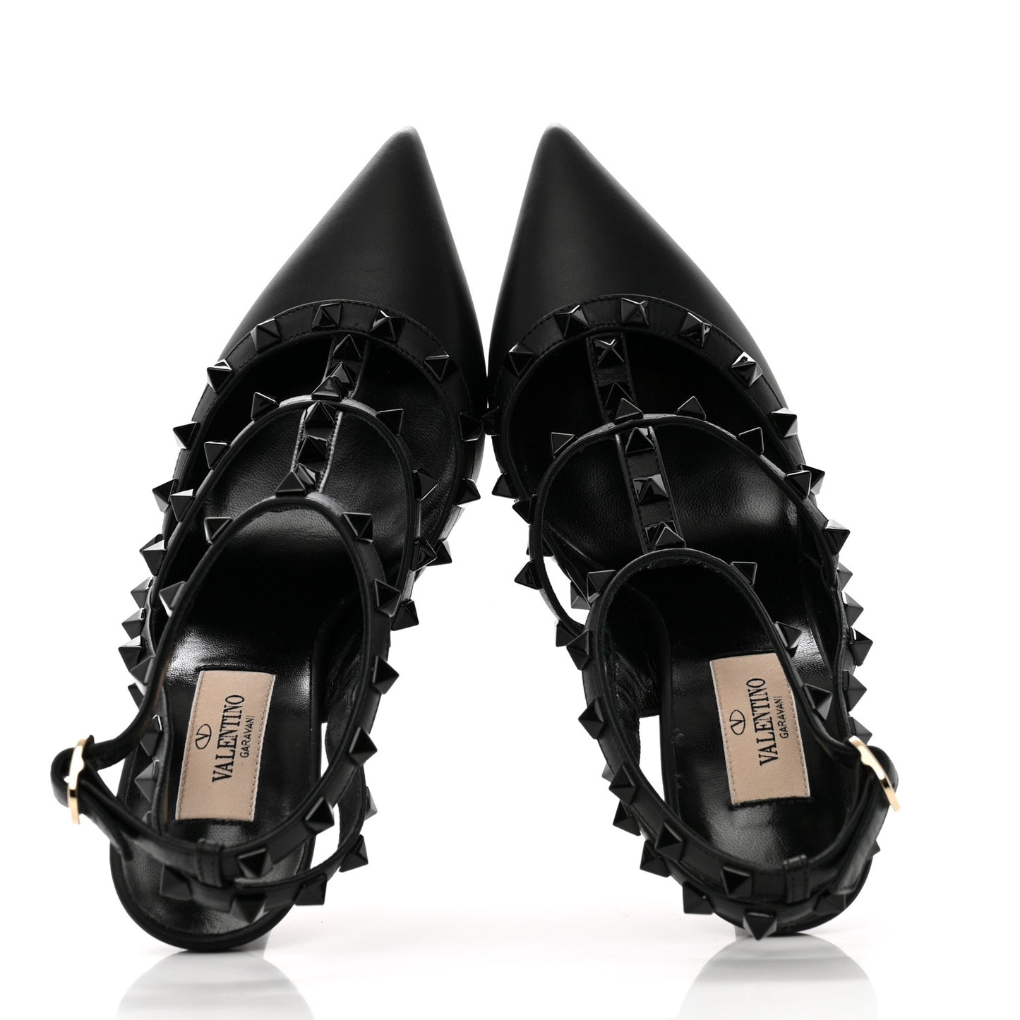 Calfskin Lacquered Monochrome Rockstud Ankle Strap 100mm Pumps 37 Black