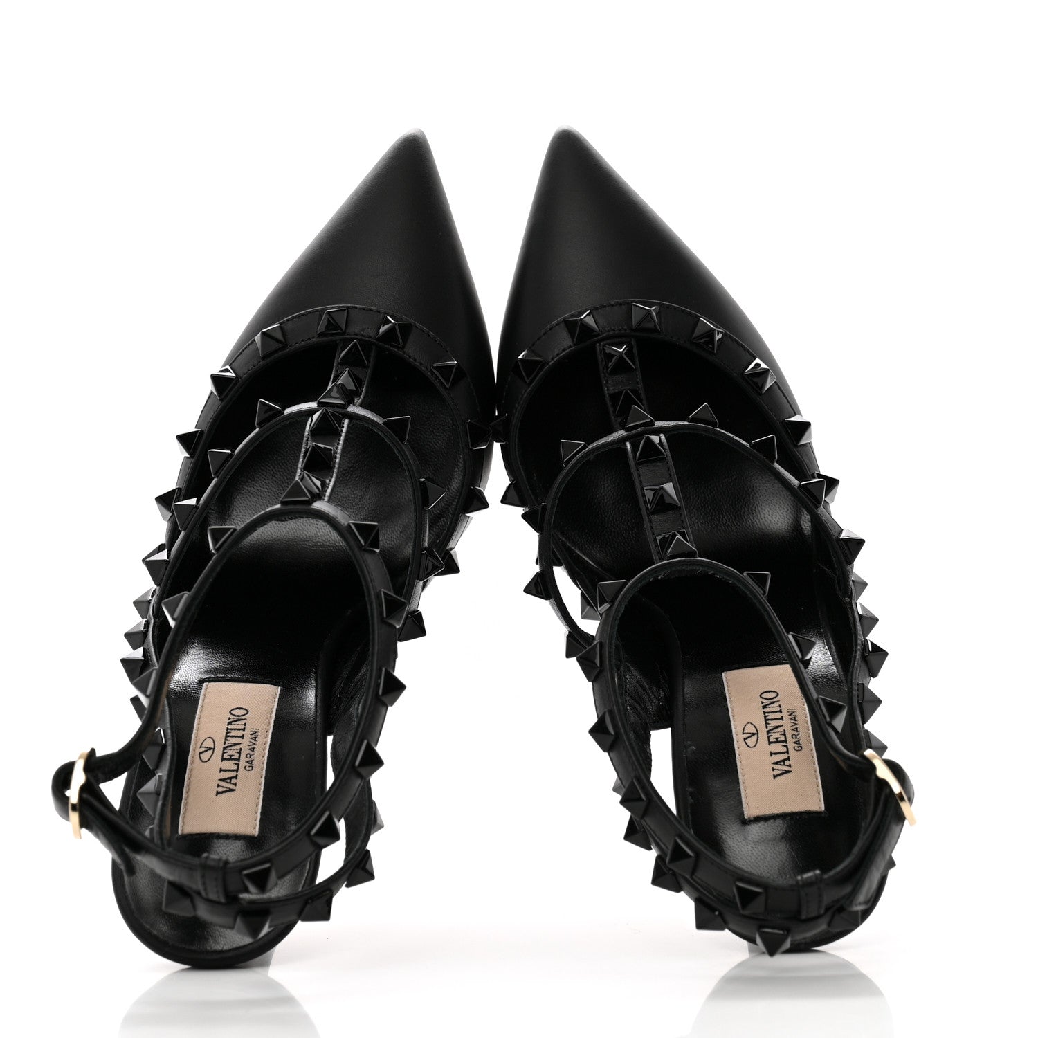 Valentino Garavani Calfskin Lacquered Monochrome Rockstud Ankle Strap 100mm Pumps 37 Black 2 of 11