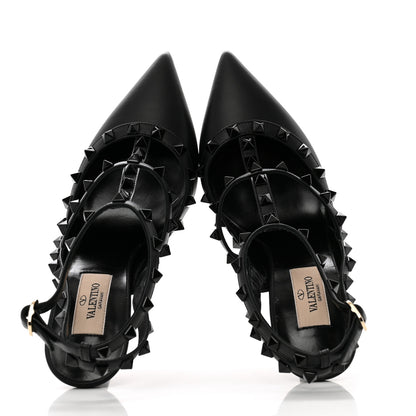 Valentino Garavani Calfskin Lacquered Monochrome Rockstud Ankle Strap 100mm Pumps 37 Black 2 of 11