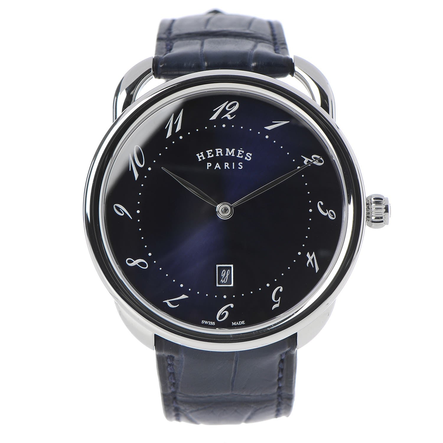 Hermes Stainless Steel Alligator 40mm Arceau Quartz Watch Bleu Abysse 1 of 9