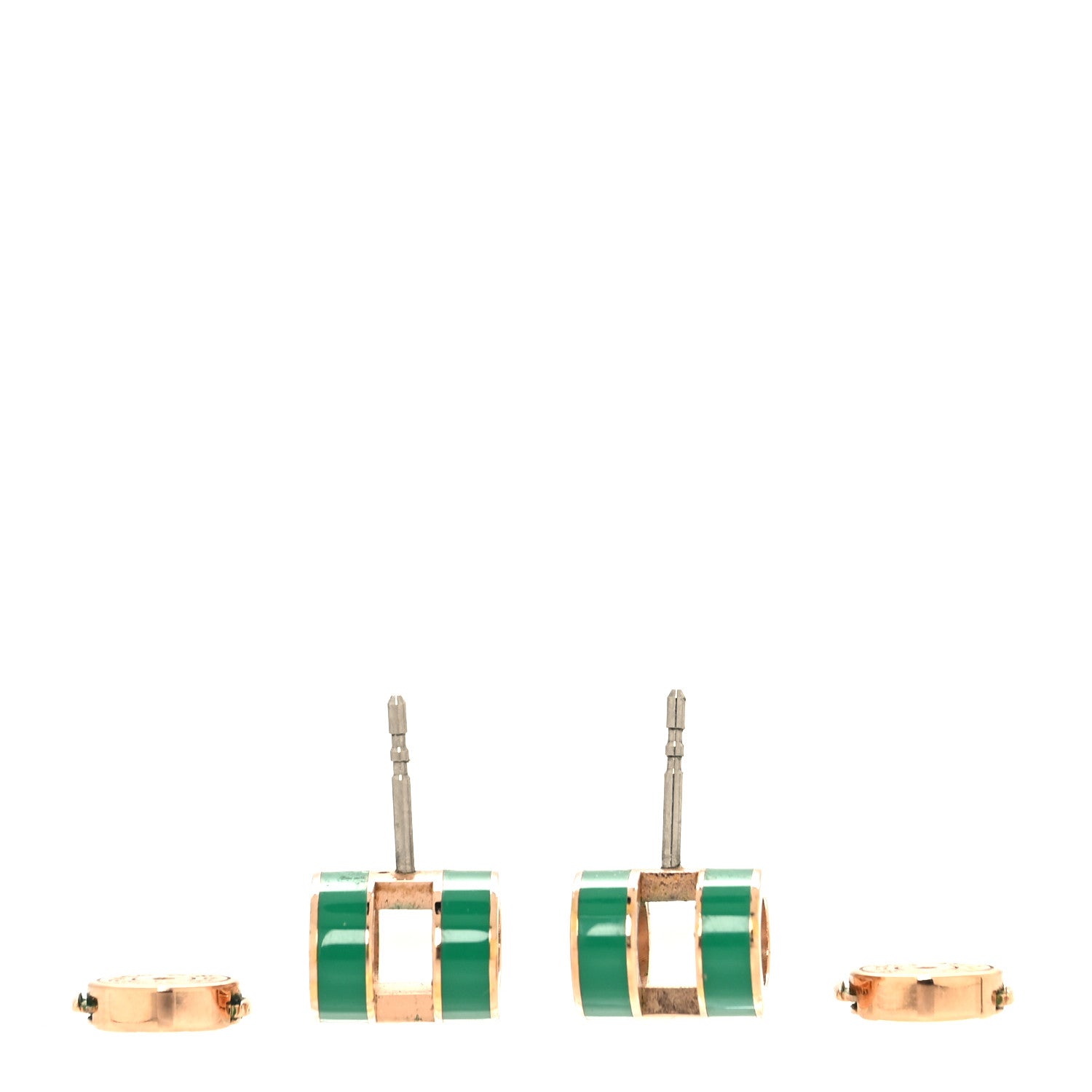 Hermes Rose Gold Lacquered Pop H Earrings Malachite 3 of 5