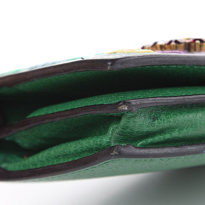 Gucci Textured Calfskin Crystal Fiori Floral Embroidered GG Card Case Grass Green 8 of 10