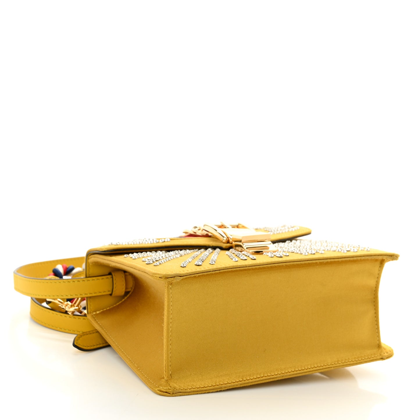 Satin Crystal Mini Sylvie Top Handle Bag Yellow