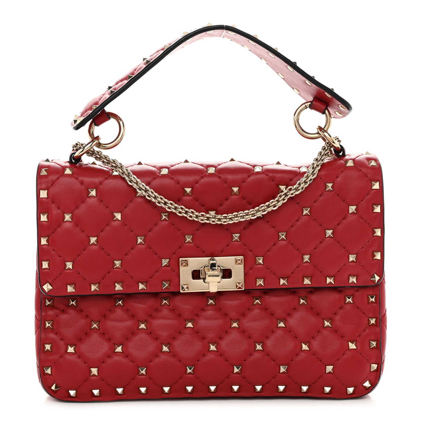 Nappa Medium Rockstud Spike Shoulder Bag Rosso Valentino