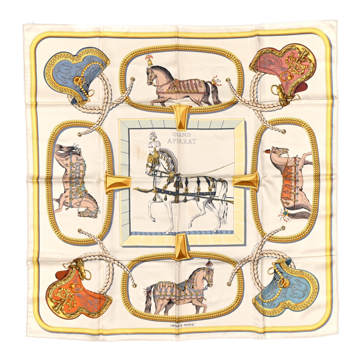 Hermes Silk Grand Apparat Forever Scarf 90 Creme Gold Multicolore 1 of 5
