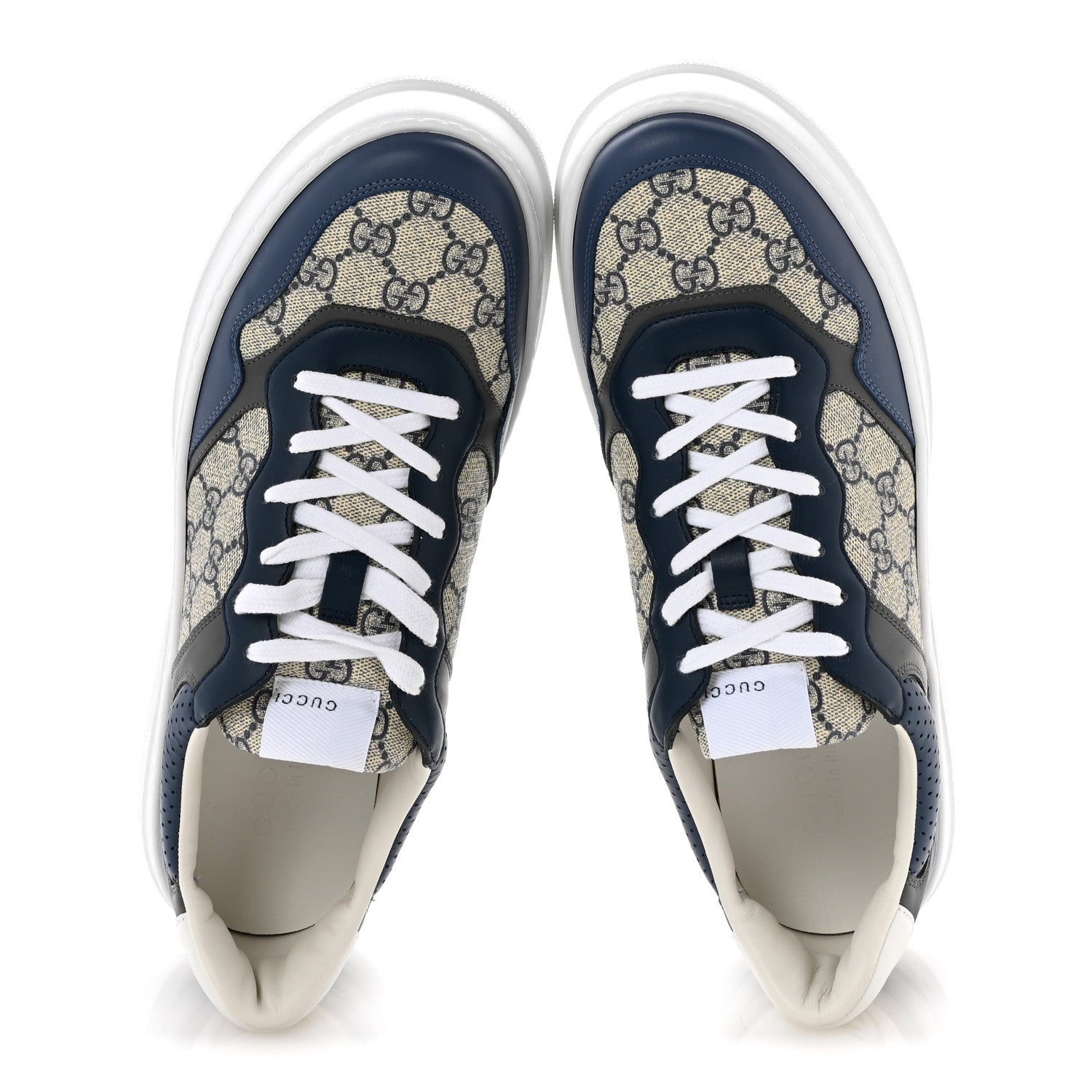 Gucci GG Supreme Calfskin Monogram Mens Interlocking G 55mm Sneakers 11 Beige Blue Black 2 of 9