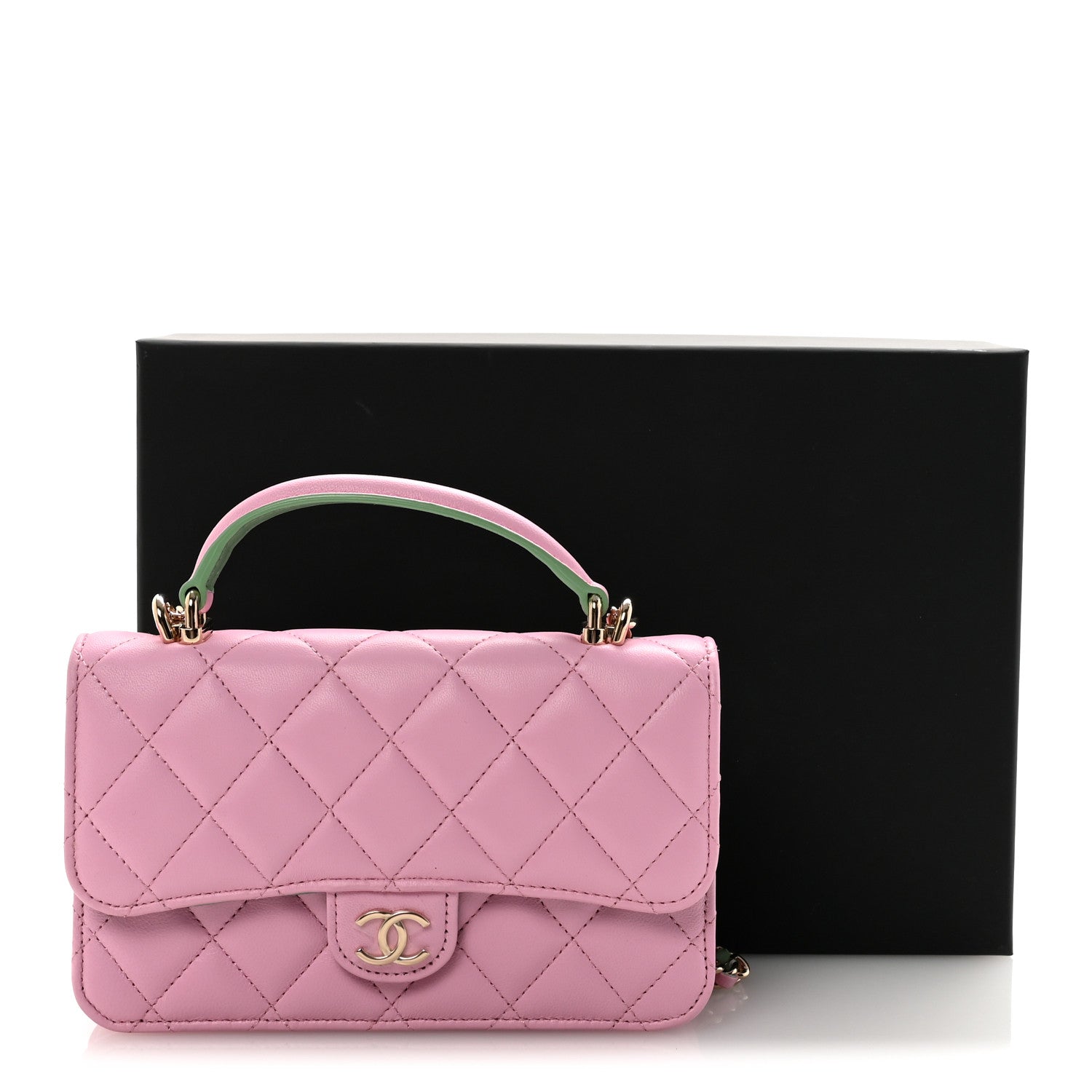 Chanel Lambskin Quilted Flap Phone Holder With Chain Lilac Light Green 12 of 12