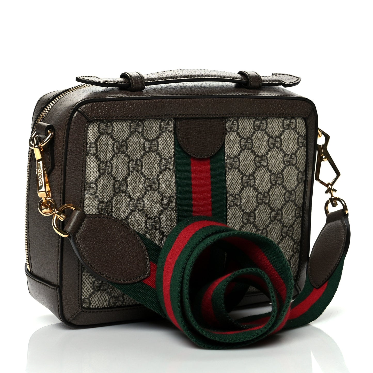GG Supreme Web Small Ophidia Top Handle Shoulder Bag Brown
