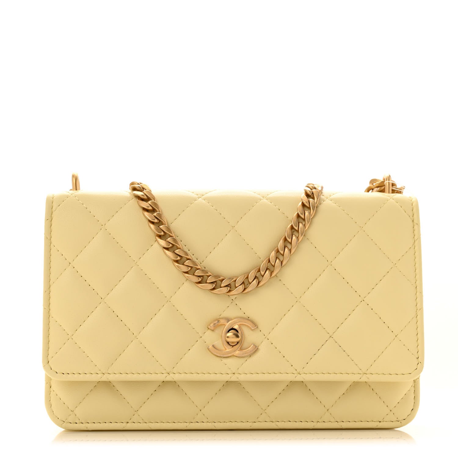 Chanel Lambskin Quilted Sweet Camellia Wallet on Chain WOC Light Yellow 1 of 14