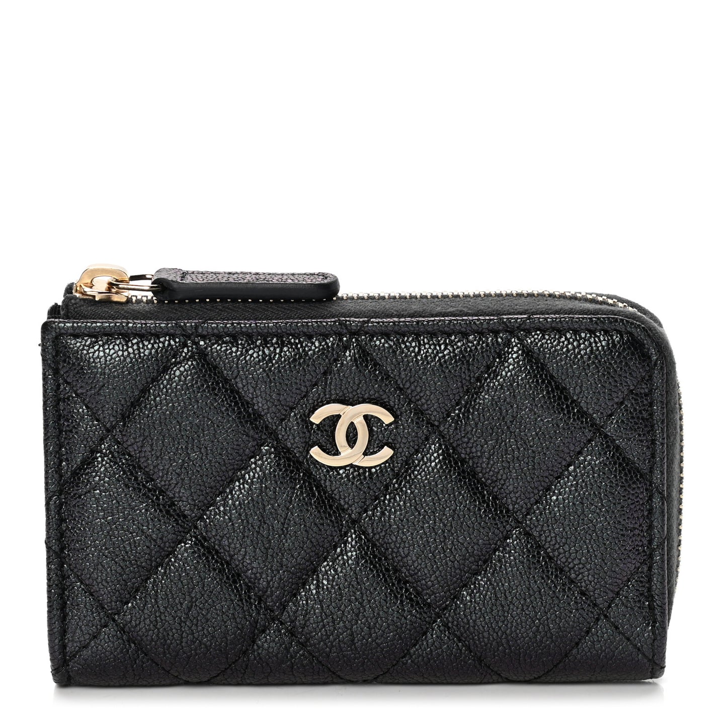 Iridescent Caviar Quilted Key Holder Case Black
