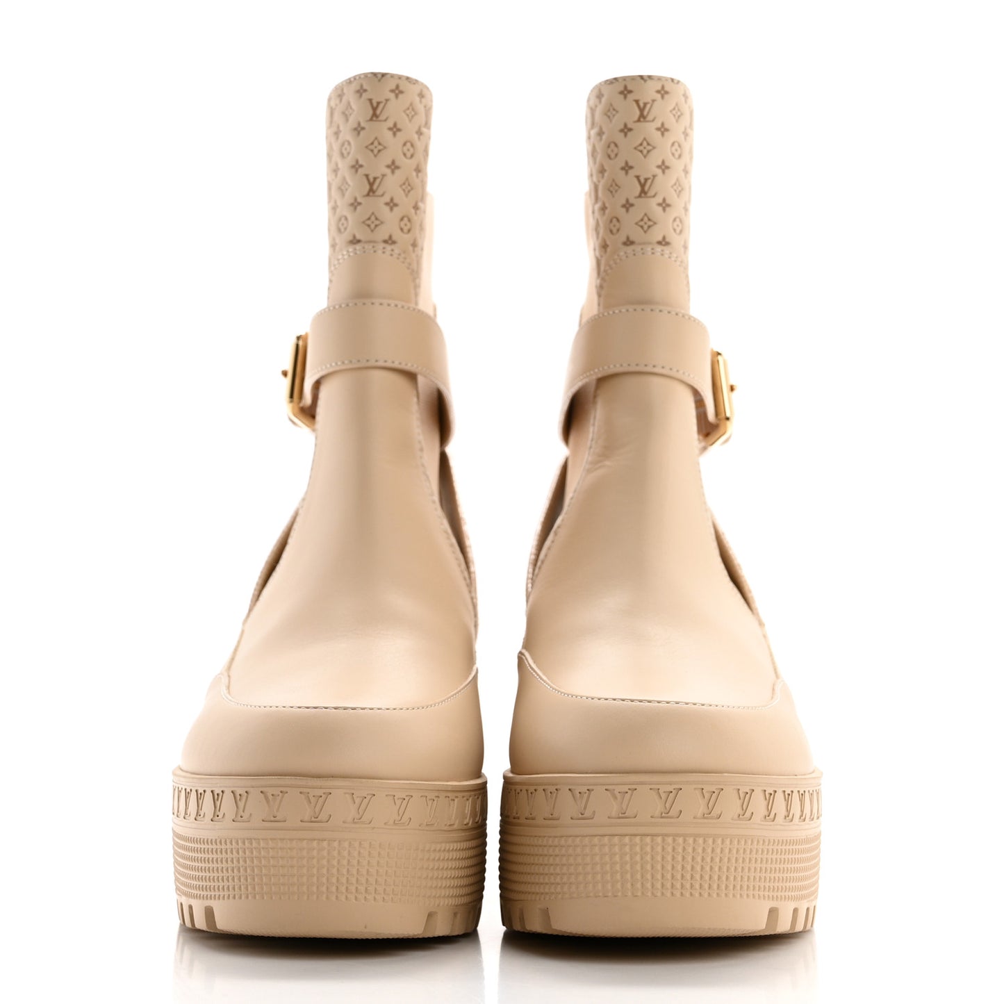 Suede Calfskin Embossed Monogram Laureate Platform Desert Boots 37 Beige