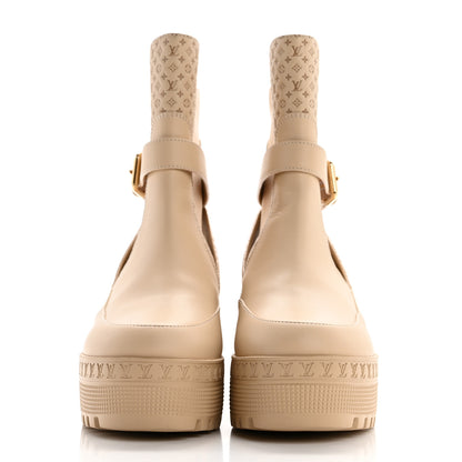 Louis Vuitton Suede Calfskin Embossed Monogram Laureate Platform Desert Boots 37 Beige 2 of 11