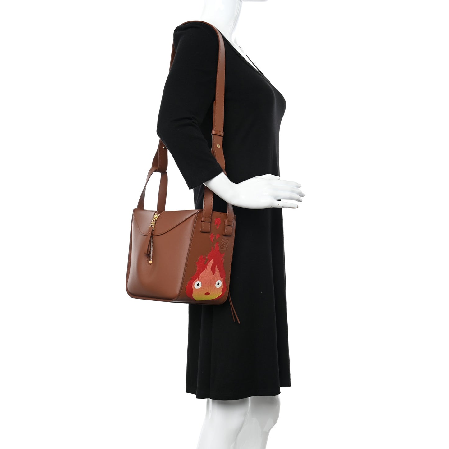 X HOWLS MOVING CASTLE Satin Calfskin Calcifer Hammock Shoulder Bag Rust